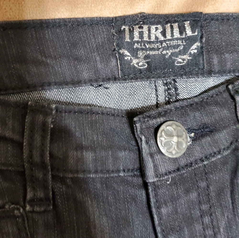 THRILL GREY AND BLACK RHINESTONES JEANS...JUNIORS SIZE 14 - Picture 5 of 8